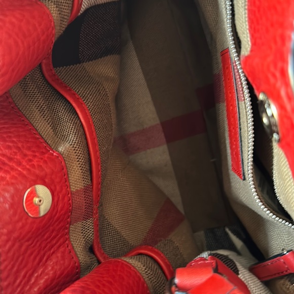 AUTHENTIC MAIDSTONE TOTE LEATHER AND HOUSE CHECK CANVAS RED BURBERRY - Picture 8 of 16